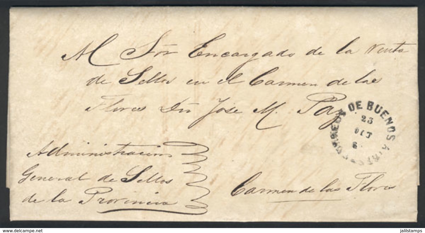 321 ARGENTINA: Official Entire Letter Sent To Las Flores On 23/OC/1863, Free Of Charge, With Rimless Datestamp Of Buenos - Autres & Non Classés