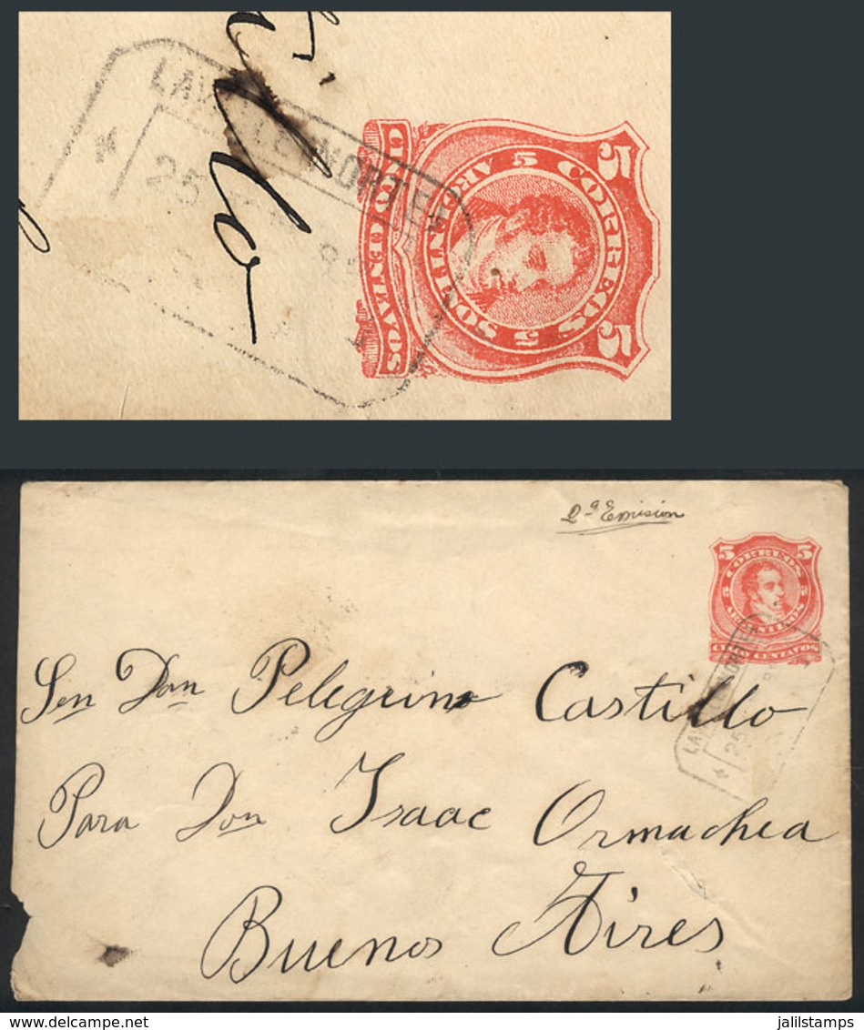 335 ARGENTINA: 5c. Kidd Stationery Envelope With The Very Rare Rectangular Datestamp Of LAVALLE NORTE (Buenos Aires), Se - Autres & Non Classés