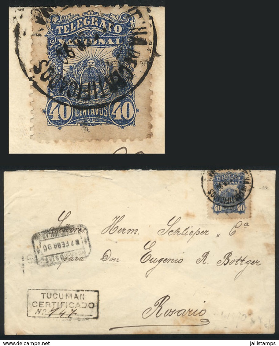 337 ARGENTINA: Registered Cover Sent From TUCUMÁN To Rosario On 31/JA/1890, Franked With A Stamp Of National Telegraph O - Autres & Non Classés