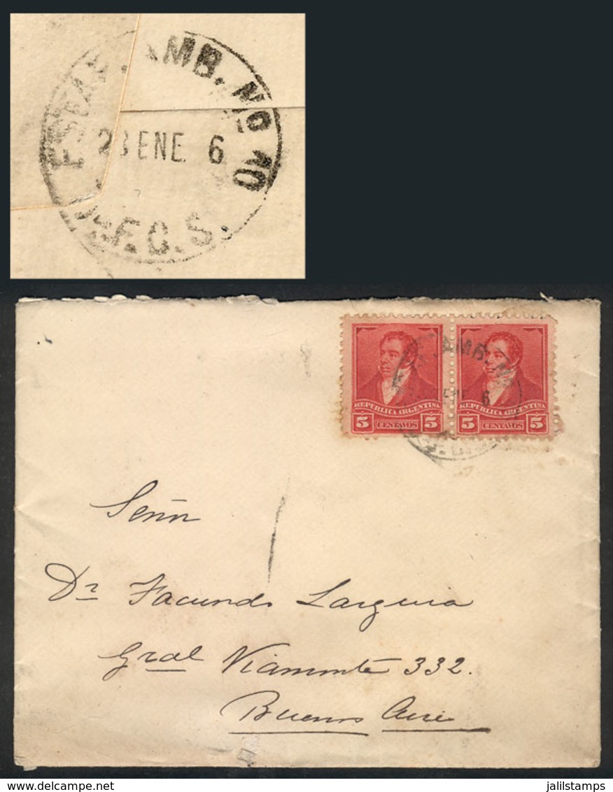 347 ARGENTINA: "Cover Franked With Pair Of 5c. Rivadavia (3 Próceres Issue) Cancelled ""ESTAFETA AMBULANTE Nº10 - F.C.S. - Autres & Non Classés