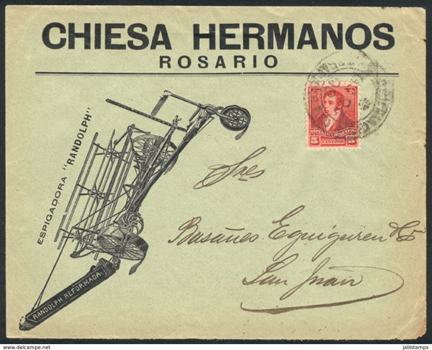 348 ARGENTINA: "Cover Used On 26/OC/1898, With Spectacular Commercial Printed Head (""Chiesa Hermanos"", Of Rosario) Ill - Autres & Non Classés