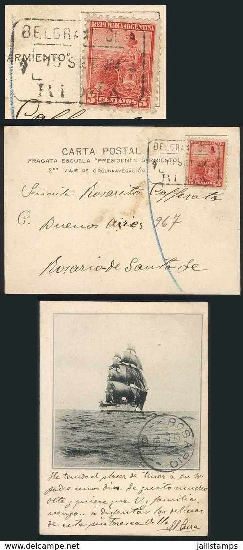 352 ARGENTINA: RARE CANCEL And Very Fast Delivery In 1904!!: Beautiful Postcard With View Of Frigate Sarmiento Sent To R - Autres & Non Classés