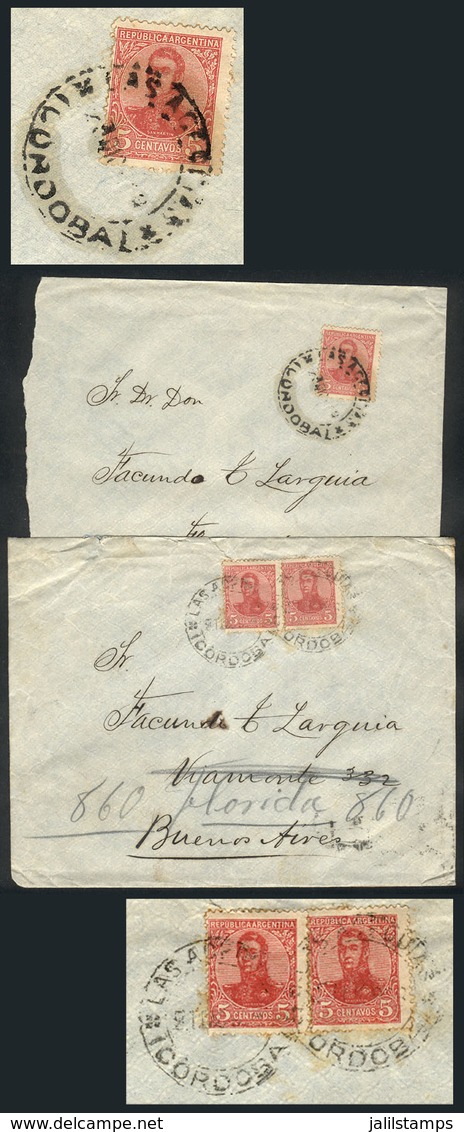 357 ARGENTINA: "2 Covers Sent To Buenos Aires In OCT And DE/1908, Franked With 5c And 10c. Cancelled ""LAS ACEQUIAS - CO - Other & Unclassified