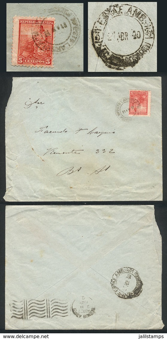 359 ARGENTINA: Cover Franked With 5c. Liberty, Sent From ESTACIÓN LARGUÍA To Buenos Aires On 21/AP/1909, On Back It Bear - Autres & Non Classés