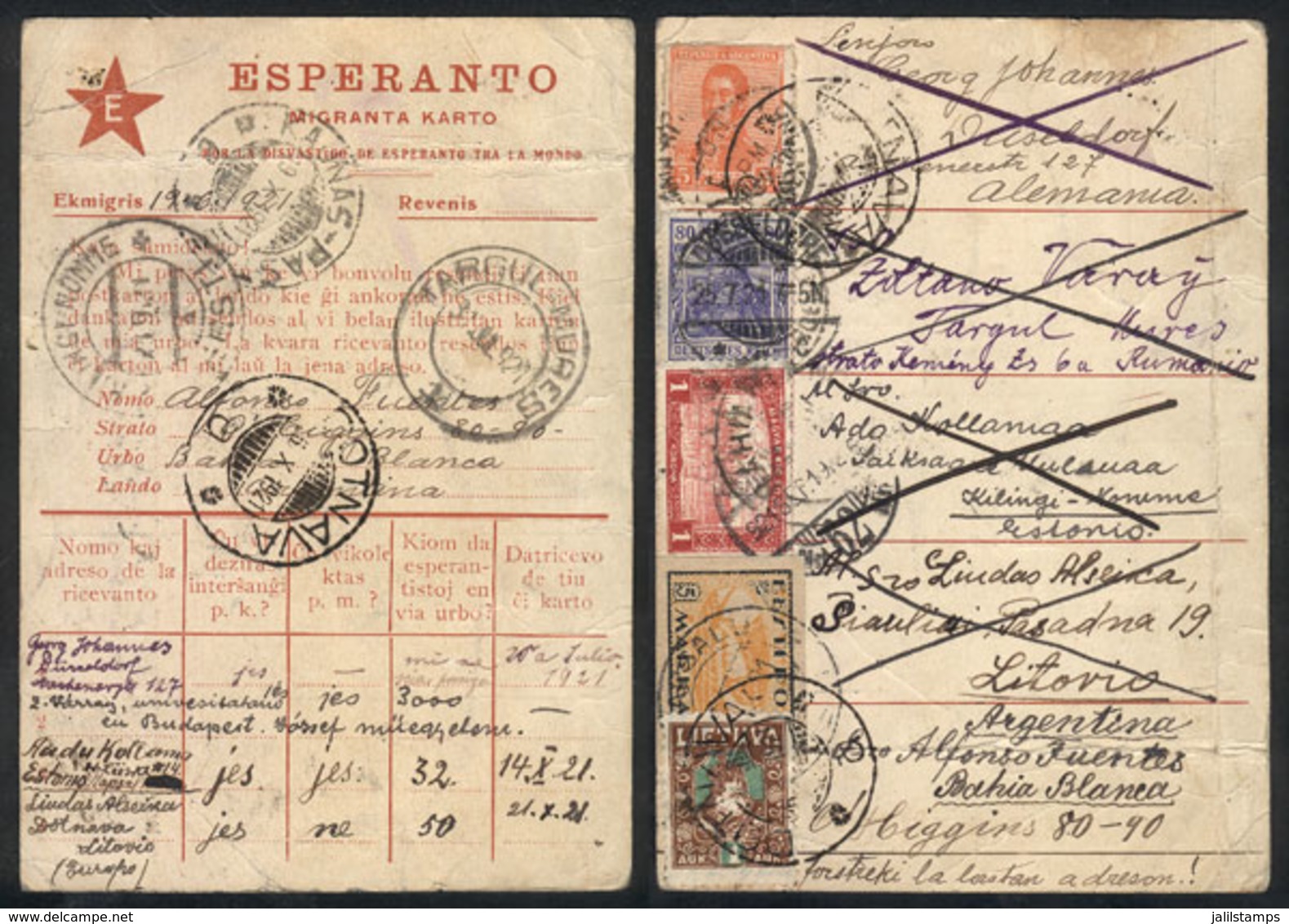 364 ARGENTINA: """ESPERANTO MIGRANTA KARTO"": Migrant Postcard For The Dissemination Of Esperando Around The World, Post - Autres & Non Classés