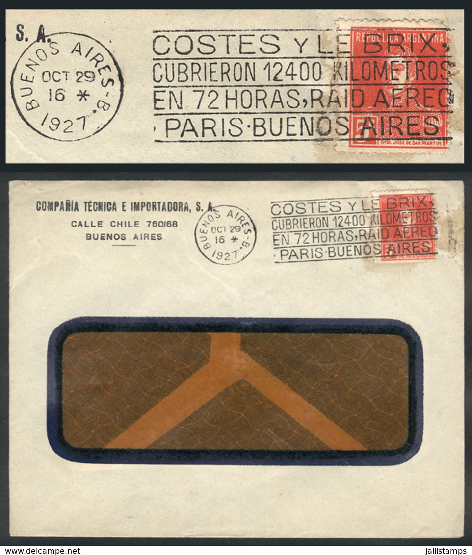 367 ARGENTINA: "Cover Used In Buenos Aires On 29/OC/1927, Franked 5c. And Machine Cancel With Slogan Cancel: ""COSTES AN - Other & Unclassified