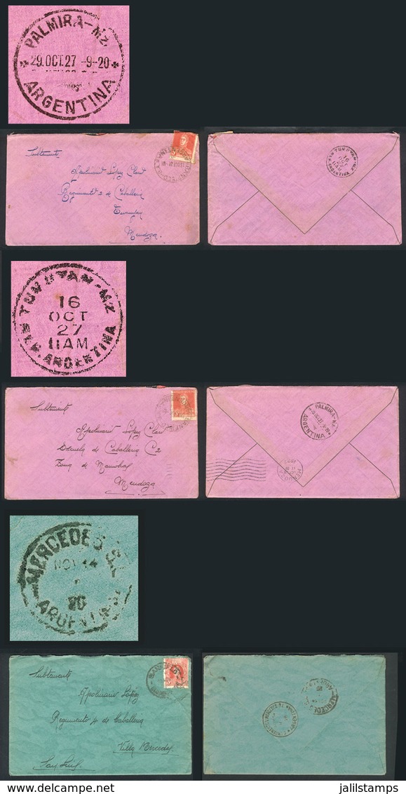 368 ARGENTINA: 3 Covers Sent To The Provinces Of Mendoza And San Luis In 1927/8, With Arrival Backstamps: Tunuyán, Palmi - Other & Unclassified