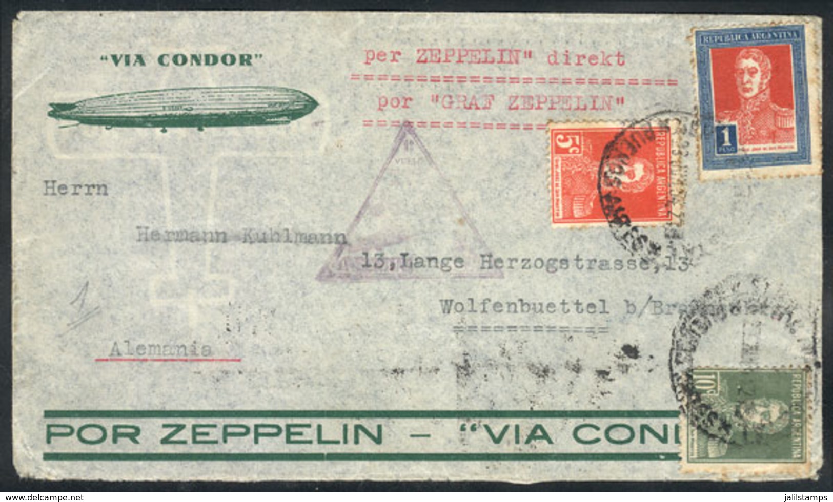 383 ARGENTINA: 30/JUN/1934 Buenos Aires - Germany: Cover Flown On The First And Only Direct Flight Of The Graf Zeppelin, - Other & Unclassified