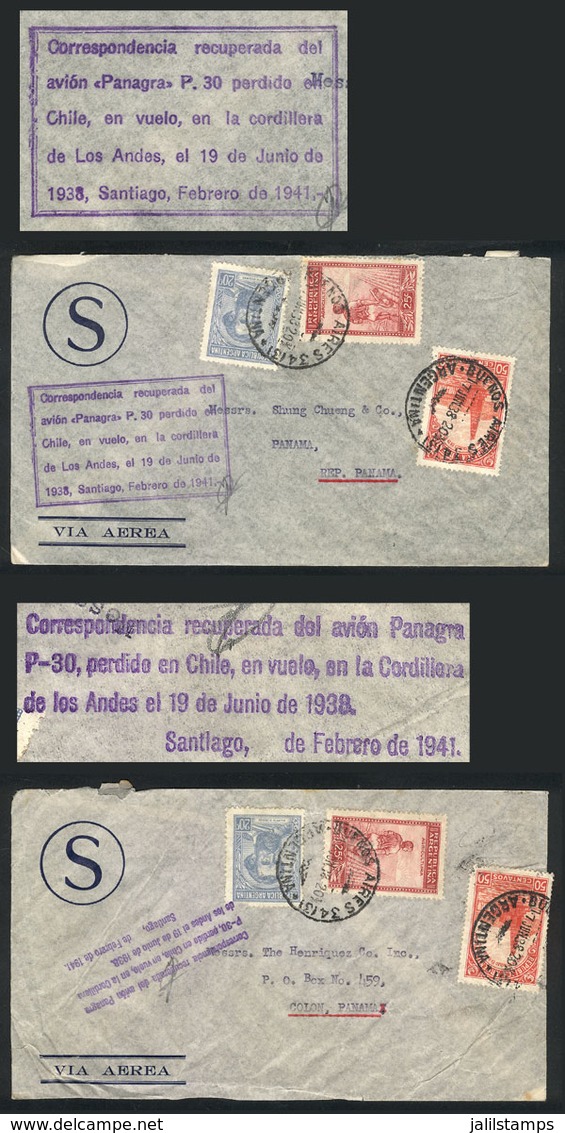 384 ARGENTINA: "CRASH COVER: 2 Airmail Covers Sent From Buenos Aires To Panamá, The Flight Crashed In The Andes Mountain - Other & Unclassified