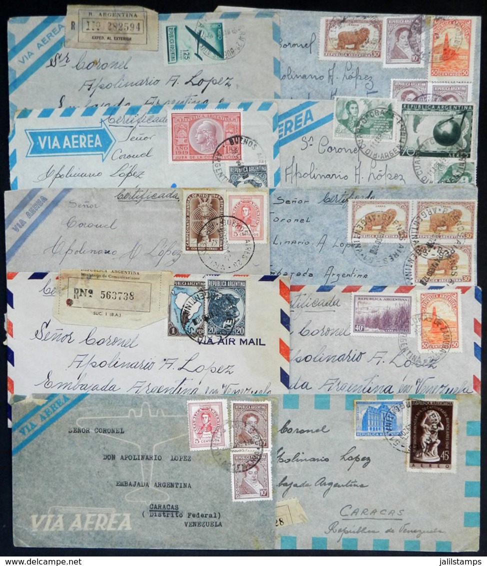 386 ARGENTINA: 80 Airmail Covers (many Registered) To Venezuela Between 1949 And 1950, Including Varied Rates And Postag - Other & Unclassified