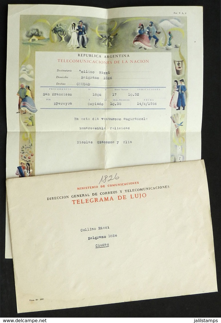 389 ARGENTINA: Deluxe Telegram (in Its Original Envelope) Used In Buenos Aires On 14/JUN/1956, Excellent! - Other & Unclassified