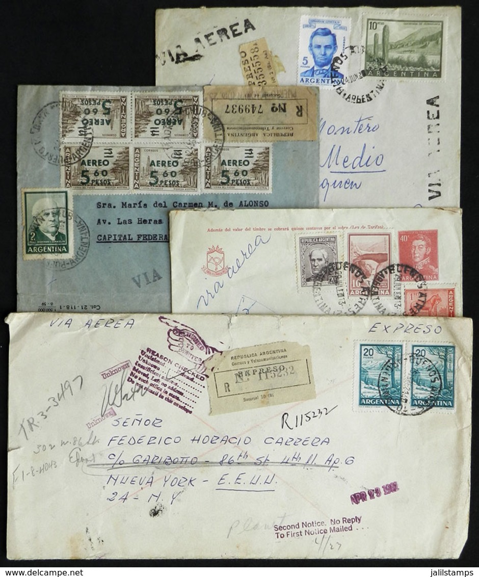 390 ARGENTINA: 4 Registered Or Express Covers Used In 1950/60s, Very Good Postages! - Other & Unclassified