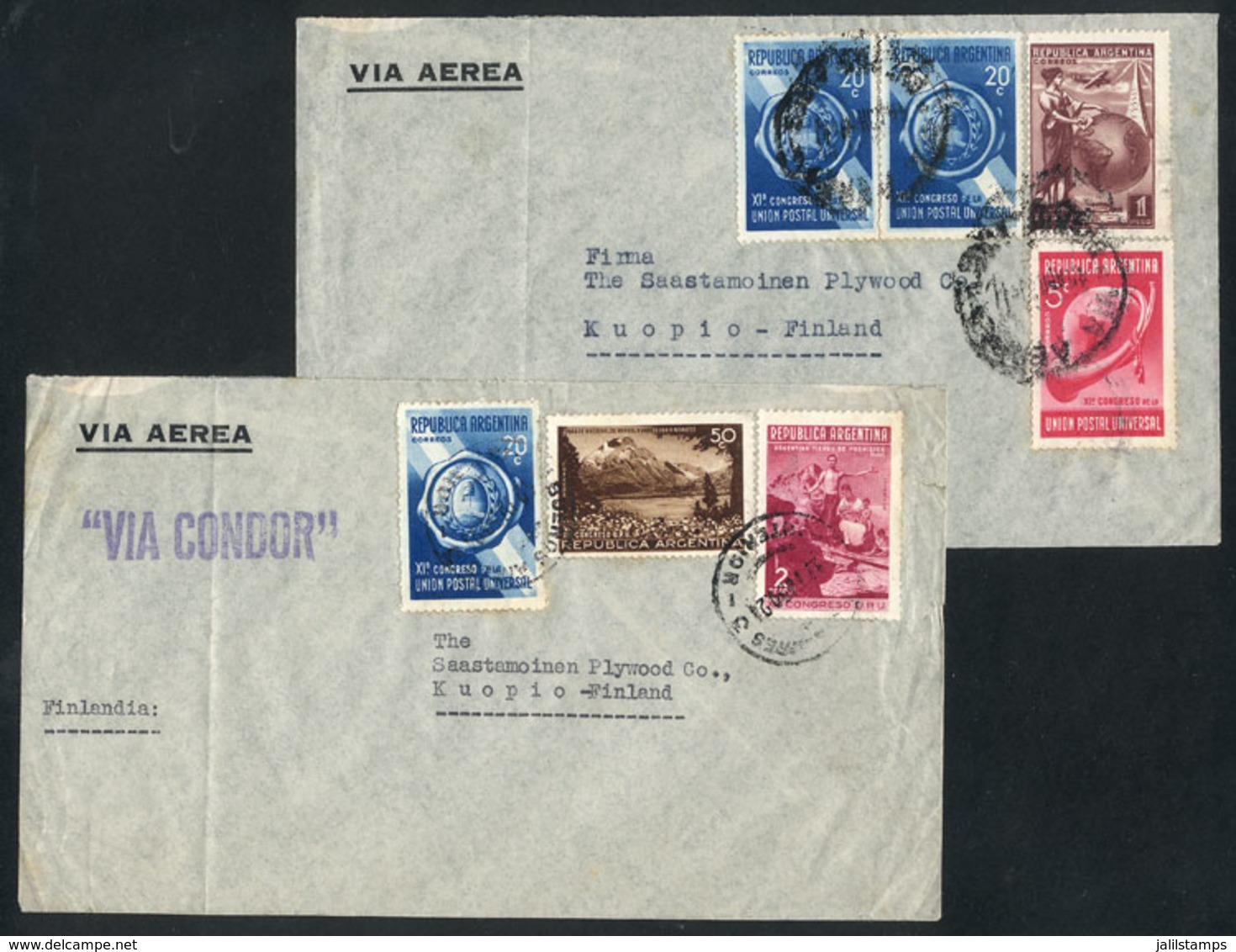 397 ARGENTINA: 2 Airmail Covers Sent To Finland In AP/1939, Franked With Stamps Of The UPU Issue (GJ.823 + 825 + 827/829 - Autres & Non Classés