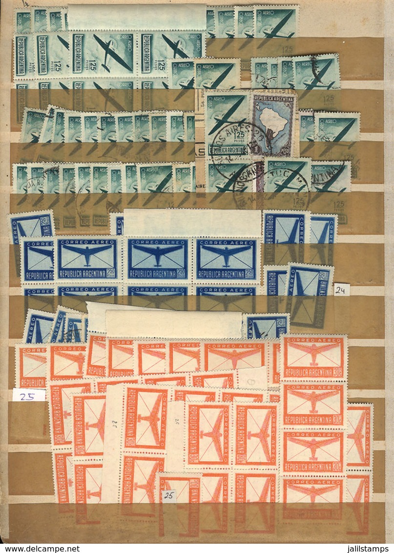 405 ARGENTINA: AIRMAIL: Large Stock In Huge Stockbook, Mint (many MNH) And Used Stamps, Fine To Very Fine General Qualit - Colecciones & Series