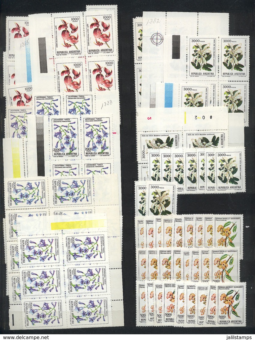 410 ARGENTINA: FLOWERS ISSUE: Stock In Stockbook, Including Many Stamps And Blocks Of 4 Of The Different Values, Very Fi - Collections, Lots & Séries