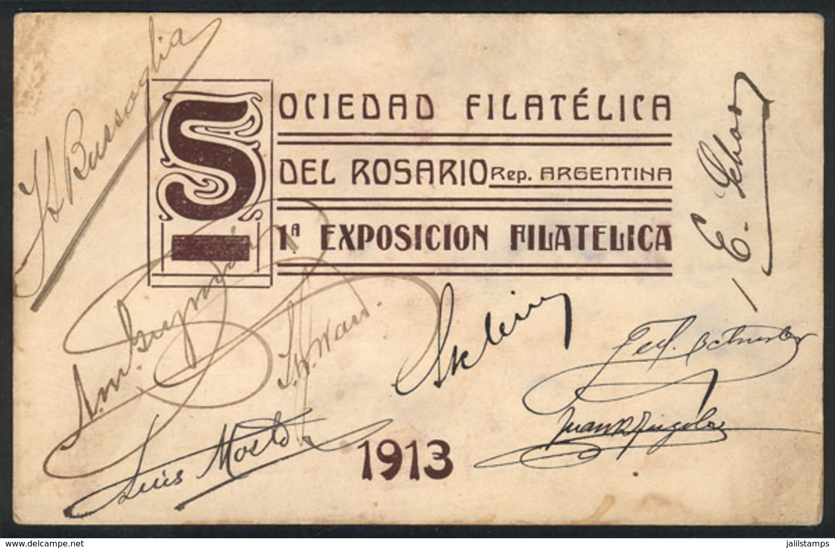 416 ARGENTINA: PC Commemorating The 1st Philatelic Exposition Of The Philatelic Society Of Rosario, Year 1913, With Seve - Argentina