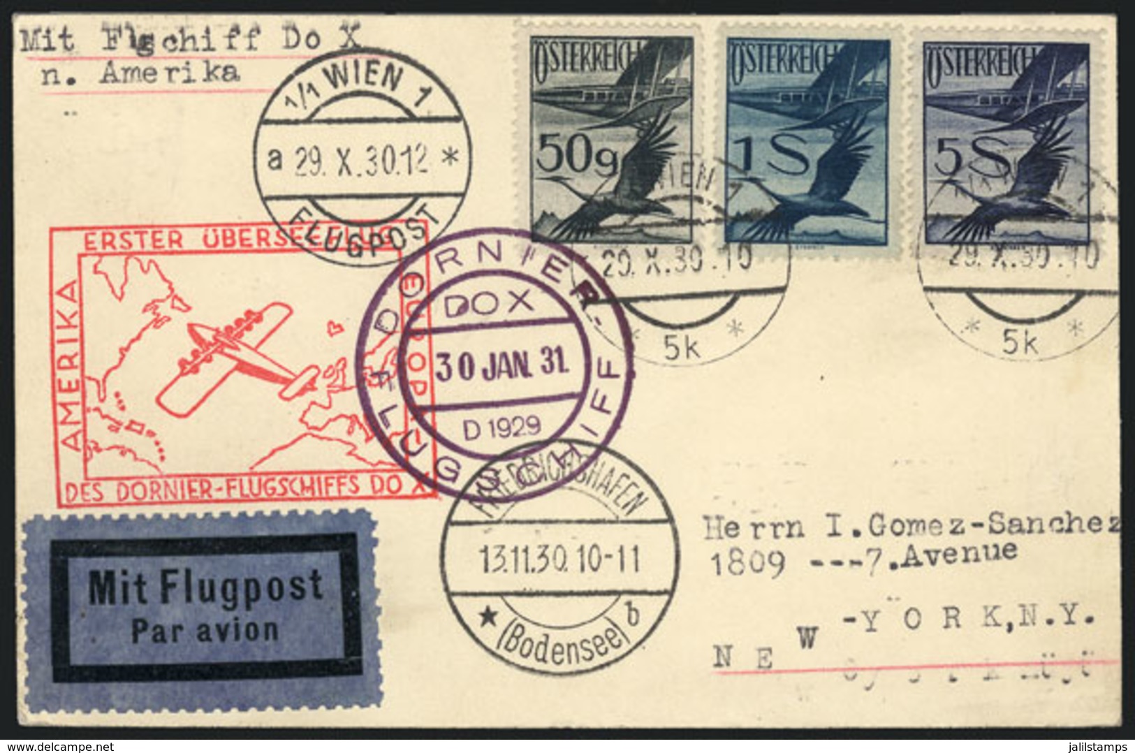 432 AUSTRIA: 20/JA/1930 Wien - Friedrichshafen - New York: Card Dispatched In Wien On 20/OC/1930 To New York, Carried Vi - Other & Unclassified