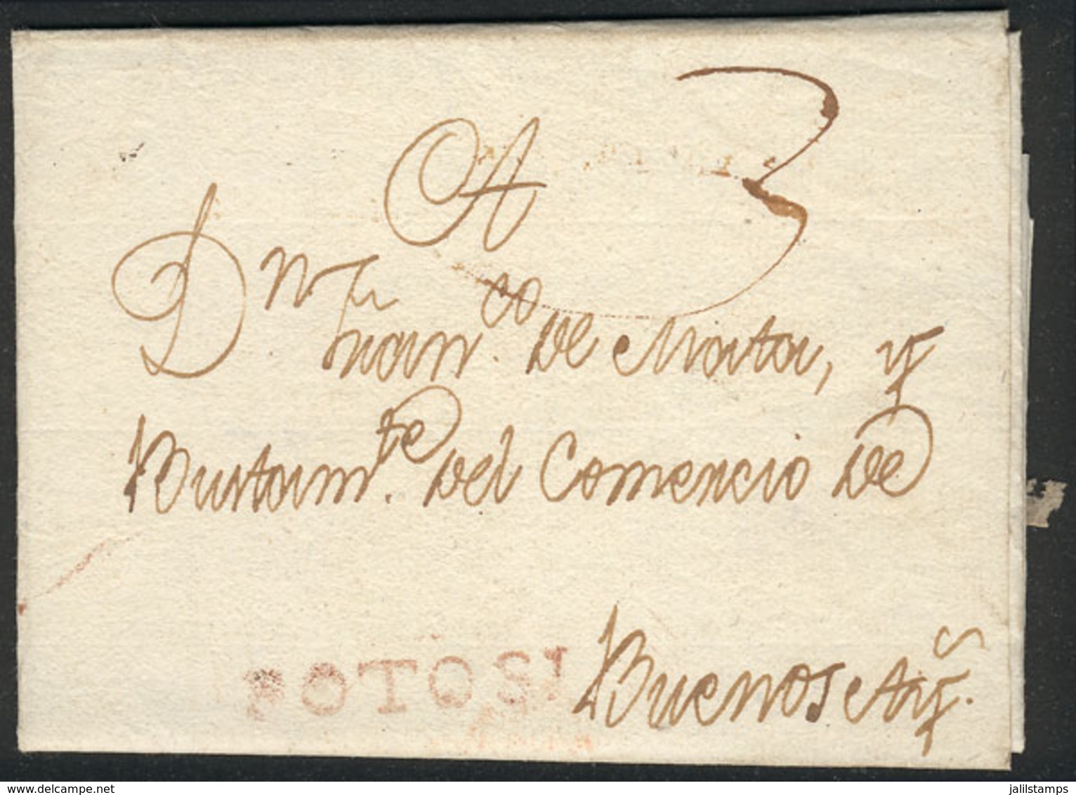 447 BOLIVIA: "26/MAR/1894 POTOSI - Buenos Aires: Entire Letter Of Excellent Quality, With Straightline POTOSI Mark In Re - Bolivie