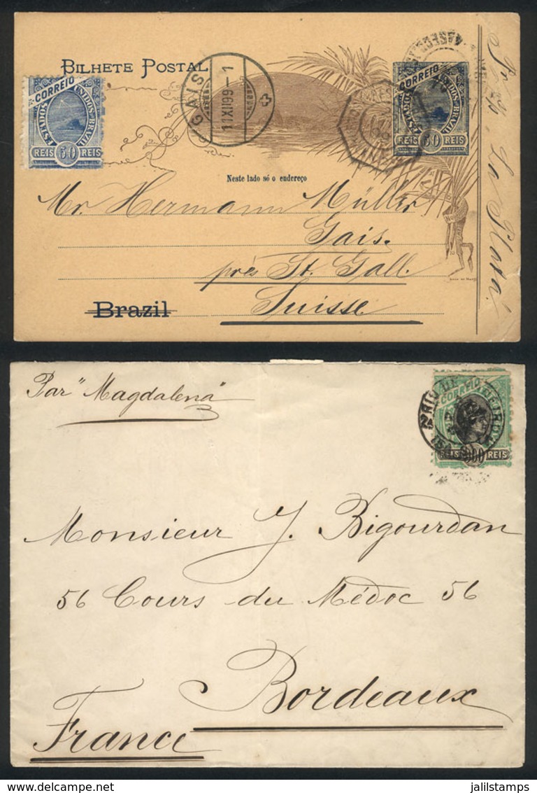 455 BRAZIL: Postal Card And Cover Sent To Switzerland And France In 1899 And 1901, Very Nice! - Other & Unclassified