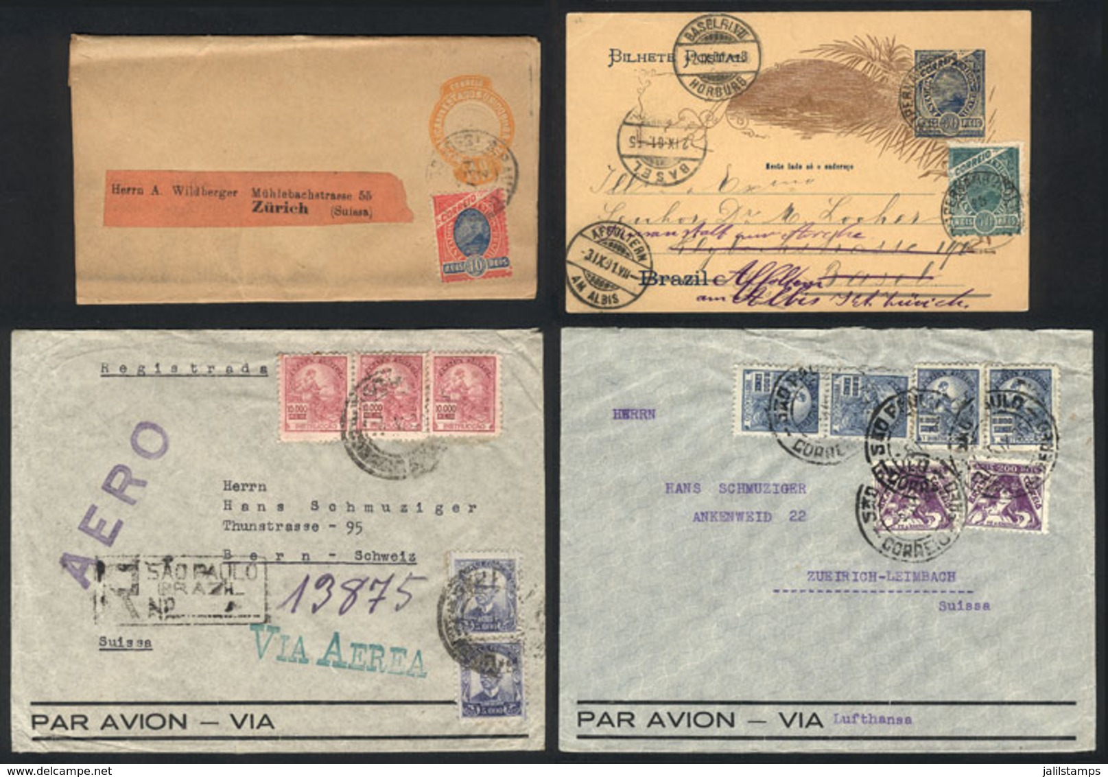 456 BRAZIL: 1901 To 1948: 25 Covers/stationery Letters Sent To Switzerland, With Some Nice Postages With Nice Combinatio - Autres & Non Classés