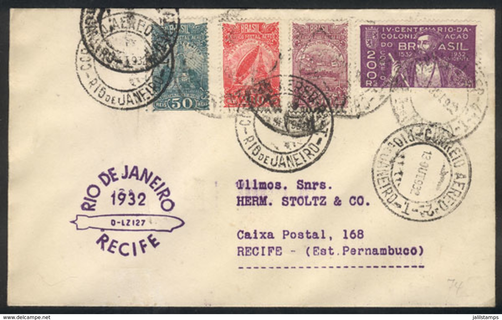 463 BRAZIL: 13/AU/1932 Rio De Janeiro - Recife: Cover Flown By Zeppelin, With Special Handstamp And Arrival Mark, Excell - Autres & Non Classés