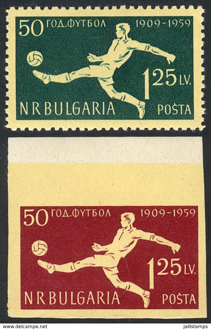 469 BULGARIA: Sc.1068, Perforated + Imperforate, 1959 Football, MNH, VF Quality! - Autres & Non Classés