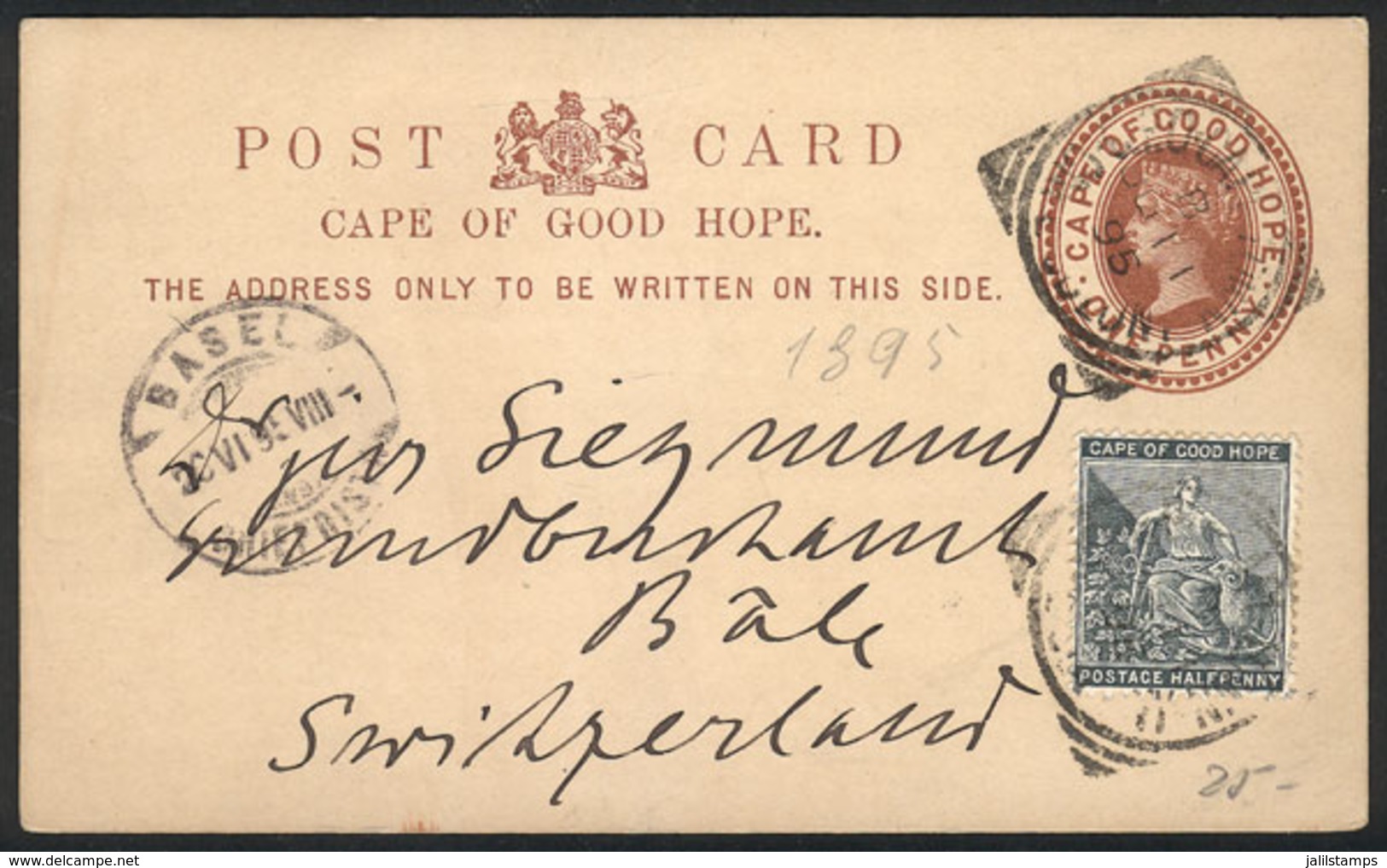 470 CAPE OF GOOD HOPE: 1p. Postal Card Uprated With ½p. (total Postage 1½p.), Sent From Capetown To Switzerland On 11/JU - Andere & Zonder Classificatie