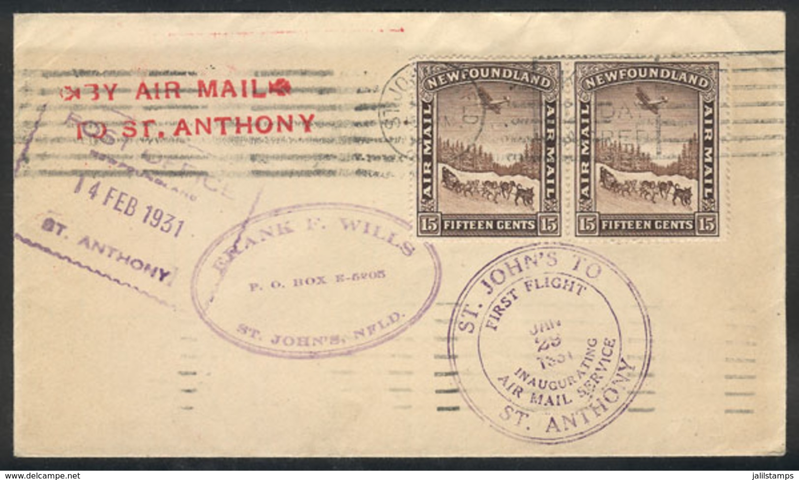 477 CANADA - NEWFOUNDLAND: 29/JA/1931 St. John's - St. Anthony: First Flight, With Special Handstamp And Arrival Mark, V - 1908-1947