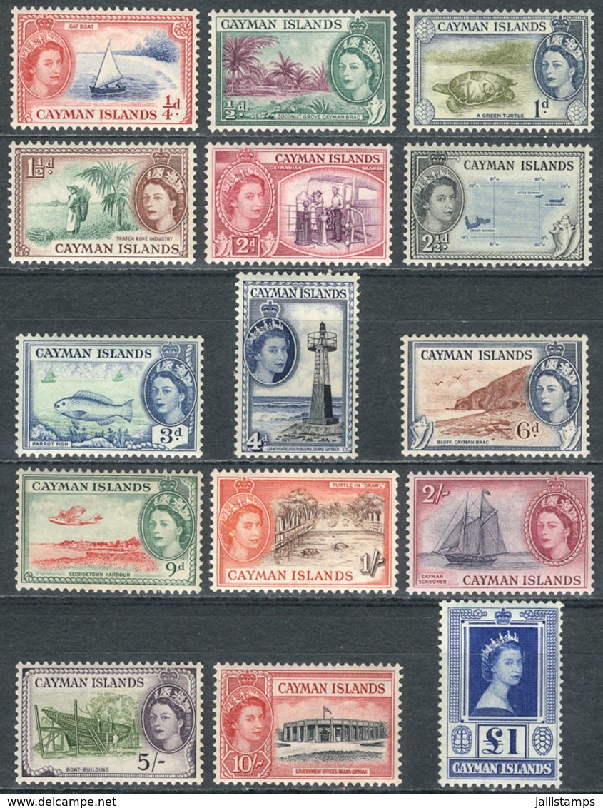 479 CAYMAN ISLANDS: Sc.135/149, 1953/9 Fish, Turtles, Ships, Lighthouses And Other Topics, Compl. Set Of 15 Values, Mint - Cayman Islands