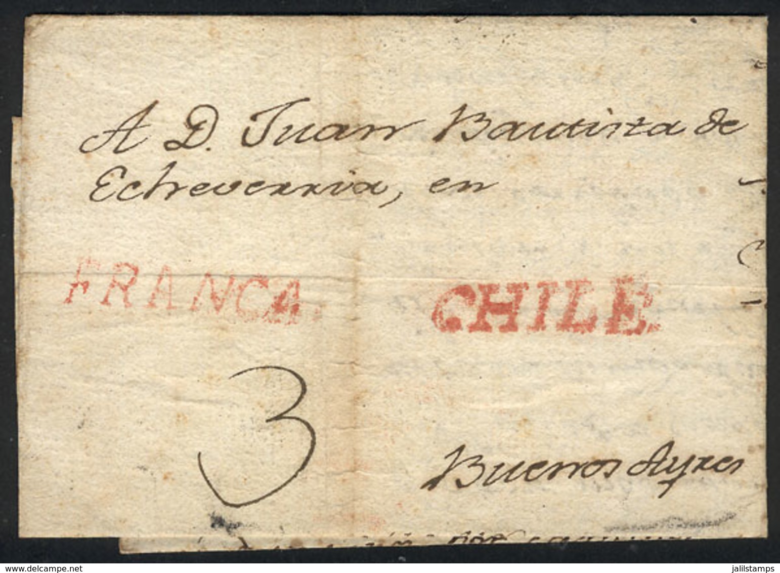 481 CHILE: "First Page Of A Letter Sent From Santiago De Chile To Buenos Aires On 23/MAR/1814, With ""FRANCA"" And ""CHI - Chili