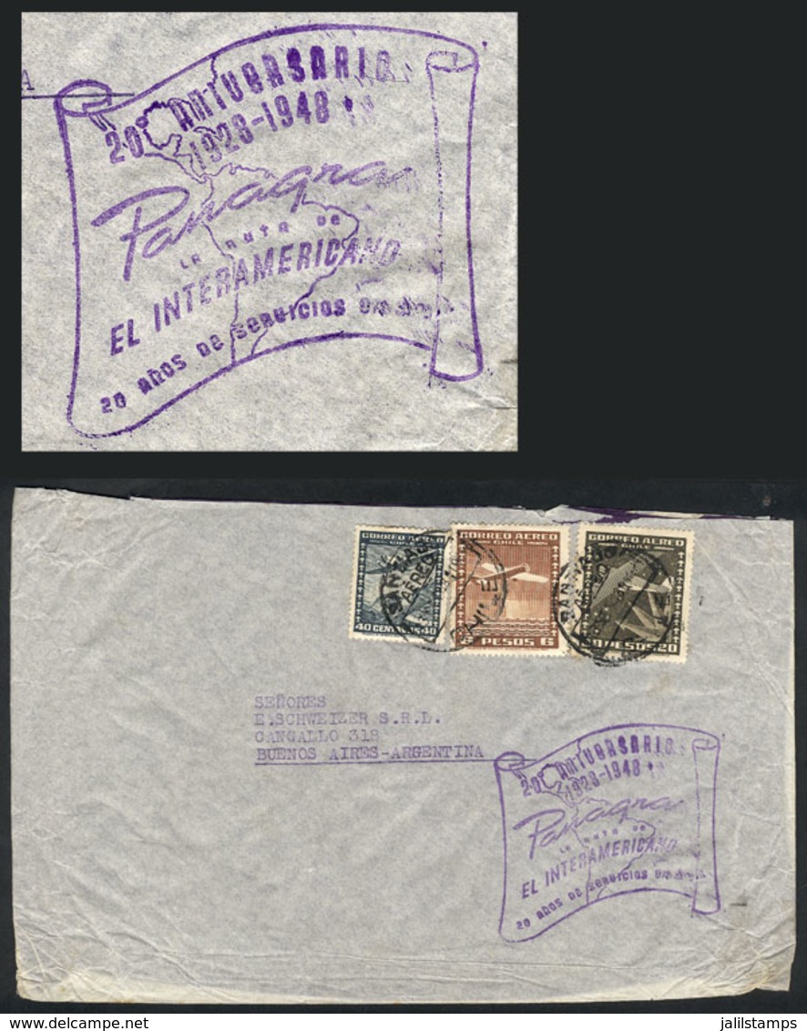 484 CHILE: Airmail Cover Sent From Santiago To Buenos Aires On 13/SE/1948, With Attractive Violet Handstamp: '20th Anniv - Chili
