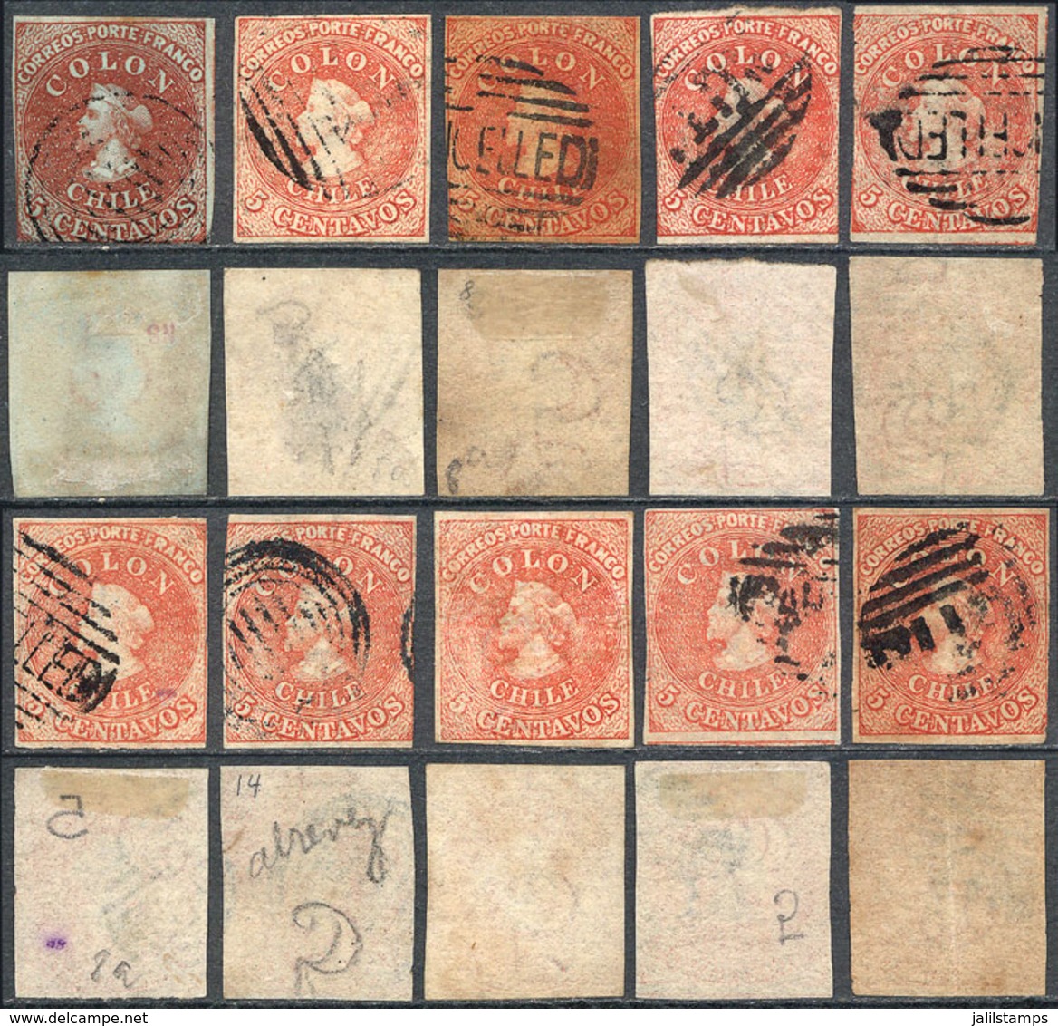 485 CHILE: 63 'Colons' From Various Printings, Mint Or Used, Almost All With INVERTED WATERMARK, Very Interesting Lot To - Chili