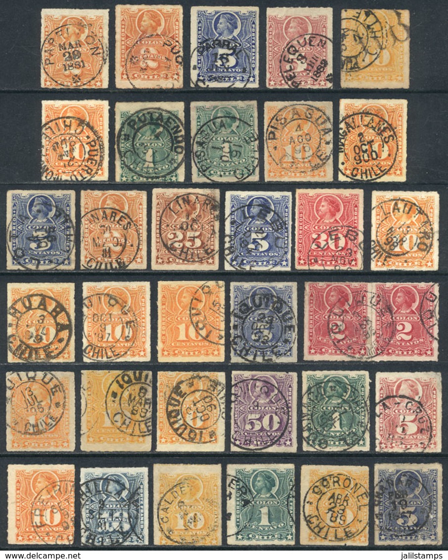 487 CHILE: More Than 90 Old Stamps, Most With Interesting And Rare Cancels, Very Interesting Lot To The Specialist, LOW  - Chile