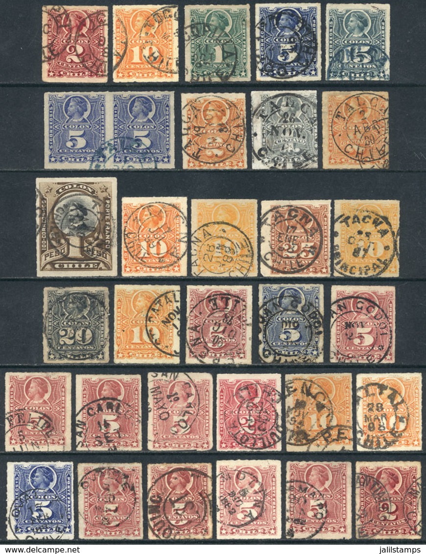 489 CHILE: More Than 90 Old Stamps, Most With Interesting And Rare Cancels, Very Interesting Lot To The Specialist, LOW  - Chile