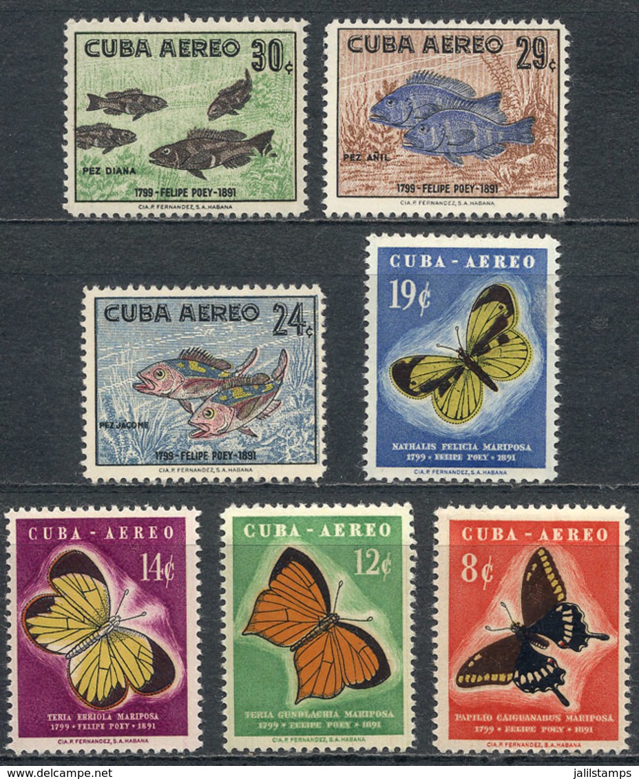 536 CUBA: Sc.C185/C191, 1958 Butterflies And Fish, Cmpl. Set Of 7 Values, Mint Lightly Hinged, VF Quality, Catalog Value - Autres & Non Classés