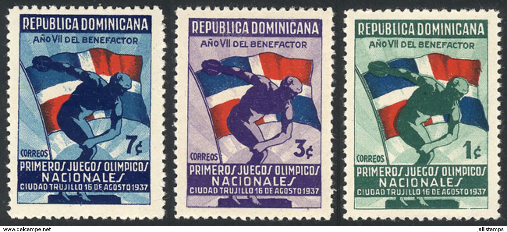542 DOMINICAN REPUBLIC: Sc.326/8, 1937 Sport, Cmpl. Set Of 3 Values Of VF Quality, Catalog Value US$52 - Dominicaine (République)
