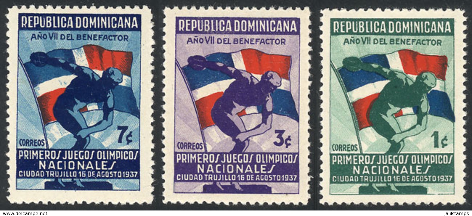 542 DOMINICAN REPUBLIC: Sc.326/8, 1937 Sport, Cmpl. Set Of 3 Values Of VF Quality, Catalog Value US$52 - Dominicaanse Republiek