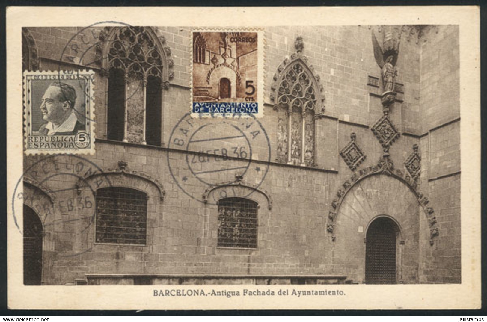 551 SPAIN: Maximum Card Of FE/1936: Barcelona, Old Facade Of The City Council, VF Quality - Maximum Kaarten