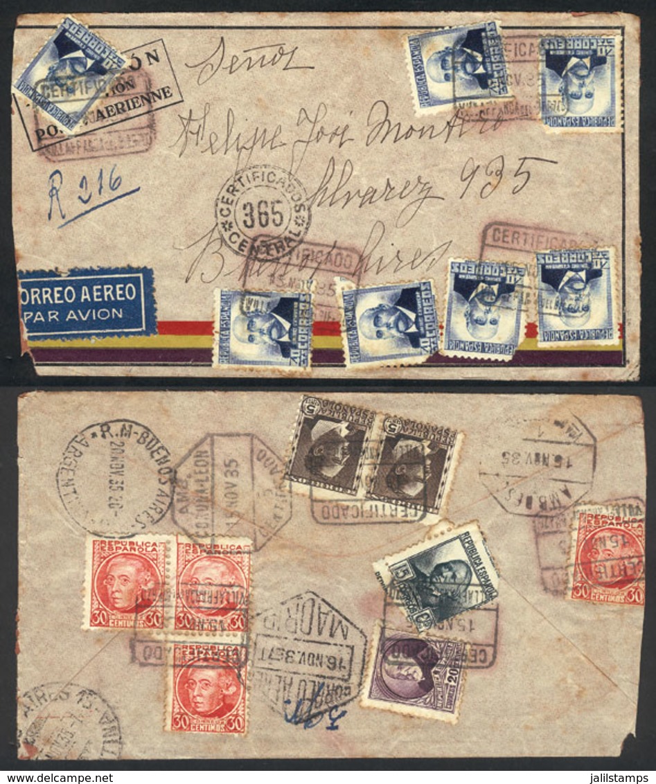 558 SPAIN: Registered Airmail Cover Sent From VILLAFRANCA DEL BIERZO To Argentina On 15/NO/1935, Very Nice! - Other & Unclassified