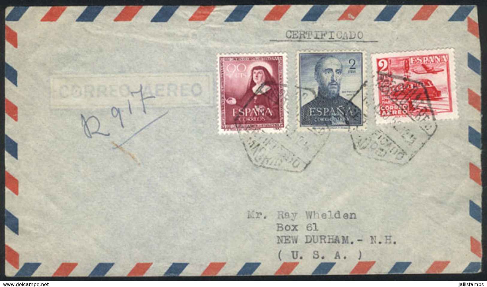 563 SPAIN: Airmail Cover Sent From Madrid To USA On 19/AU/1952, Handsome Postage! - Autres & Non Classés