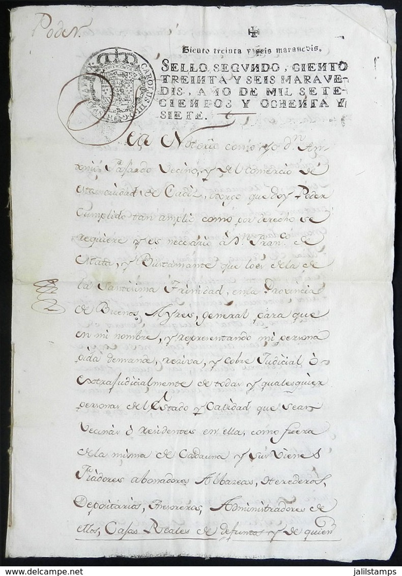 571 SPAIN: Year 1787!! Power Of Attorney Awarded In Cádiz To Mr. Francisco De Mata To Collect Payments On Behalf Of Anto - Other & Unclassified