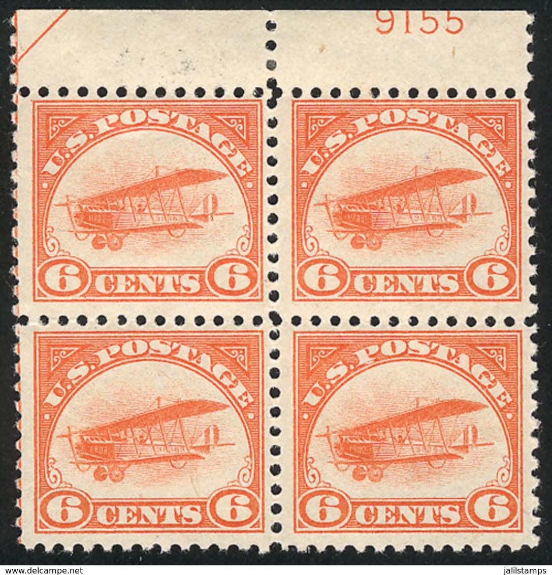 575 UNITED STATES: "Sc.C1, 1918 Curtiss ""Jenny"" Airplane 6c. Orange, Unmounted Block Of 4 (lightly Hinged In The Sheet - Andere & Zonder Classificatie