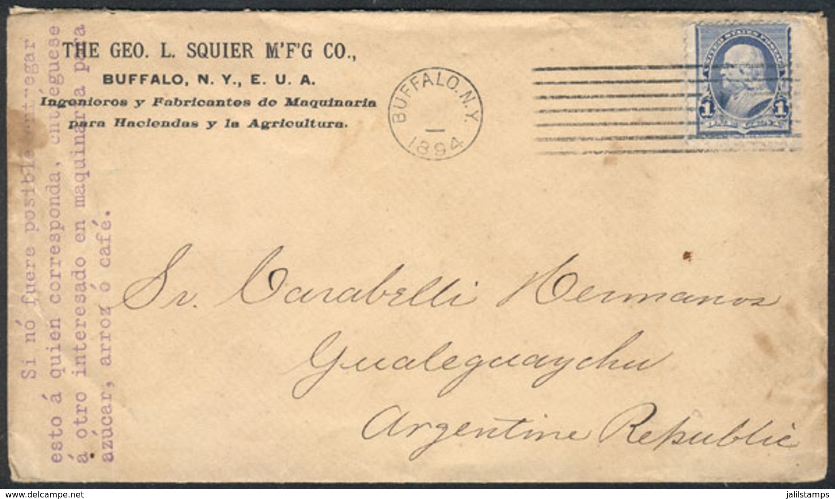 579 UNITED STATES: Commercial Cover Unsealed (for Printed Matter) Franked With 1c. Franklin, Sent In 1894 From Buffalo T - Marcophilie