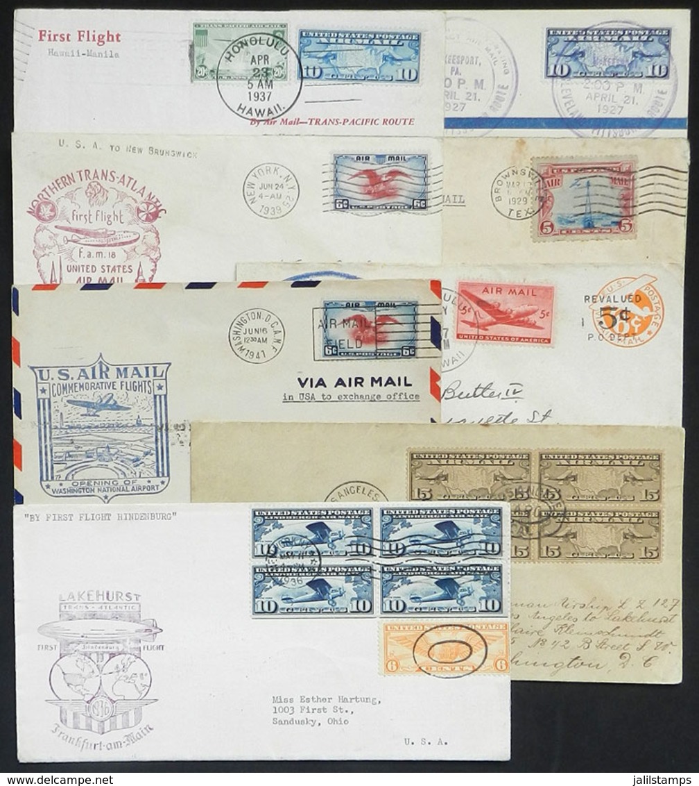 580 UNITED STATES: 8 Airmail Covers Flown On First Or Special Flights Between 1929/1947, Most Of Very Fine Quality, Low  - Postal History