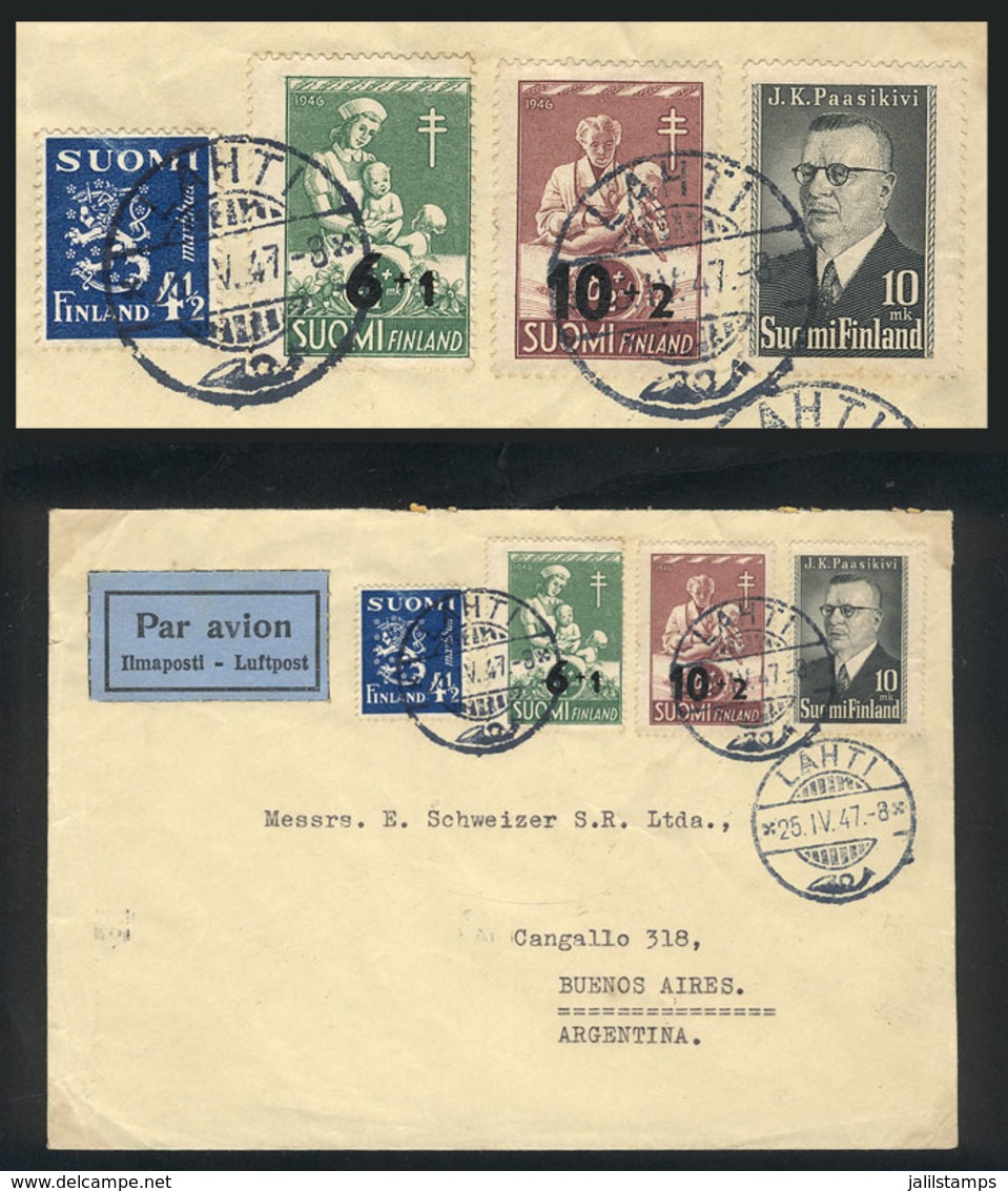 601 FINLAND: Airmail Cover Sent From Lahti To Argentina On 25/AP/1947, Franked By Sc.B80/81 + Other Values, VF Quality! - Andere & Zonder Classificatie