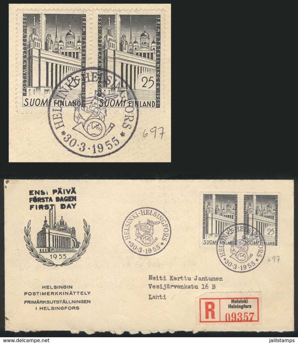 619 FINLAND: Registered Cover Franked With Pair Sc.326, Sent From Helsinki To Lahti On 30/MAR/1955 (FIRST DAY OF ISSUE), - Otros & Sin Clasificación