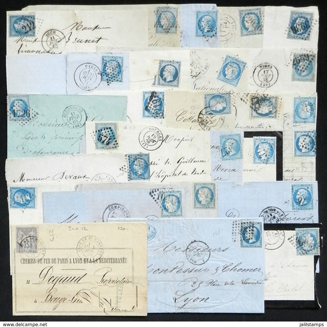 626 FRANCE: 27 Fronts Of Covers Or Folded Covers, Or Larger Fragments, Used In 1850/70s, Several With Defects, Low Start - Other & Unclassified