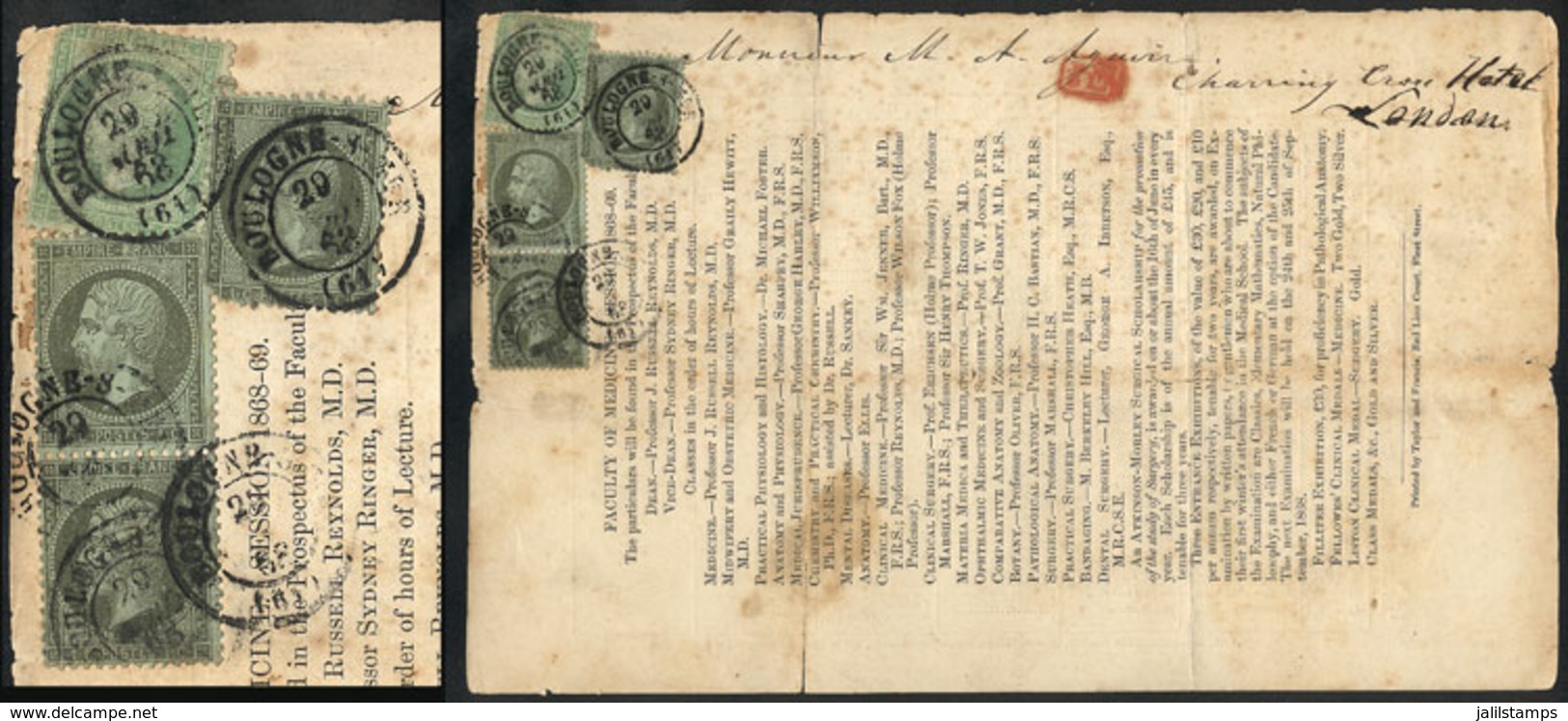 632 FRANCE: Last Page Of A Publication In English, Sent From BOULOGNE SUR MER To London On 29/AU/1868 Franked With 8c.,  - Andere & Zonder Classificatie