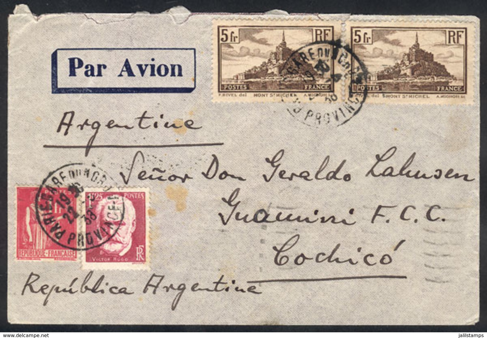 642 FRANCE: Airmail Cover Sent From Paris To Guamini (Argentina) On 22/MAY/1936 Franked With 12.25Fr., Very Nice! - Andere & Zonder Classificatie