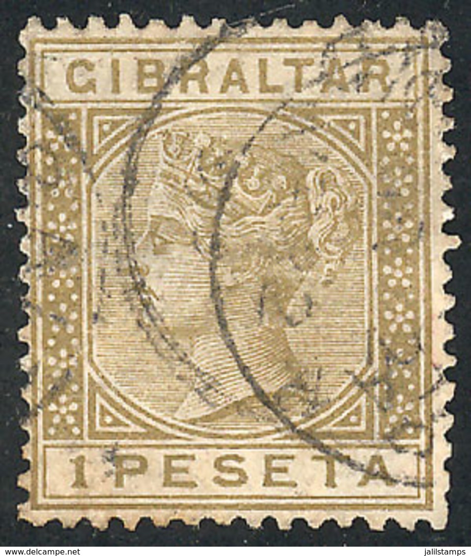 650 GIBRALTAR: Sc.36, 1889 1Pta. Bistre, Used, VF, Catalog Value US$92+ - Gibraltar